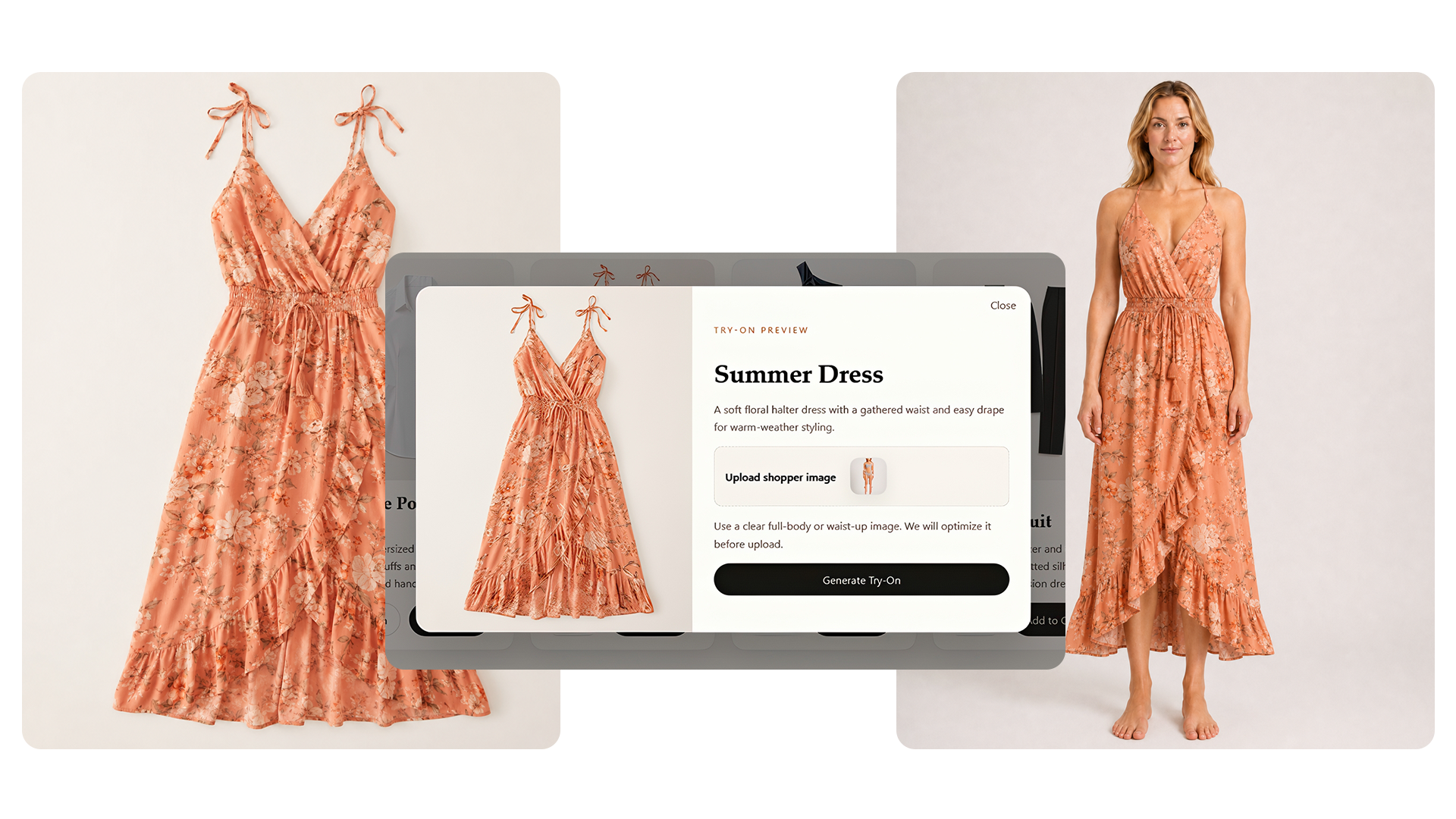 Preview of the Talpool try-on experience across product imagery and the shopper interface.
